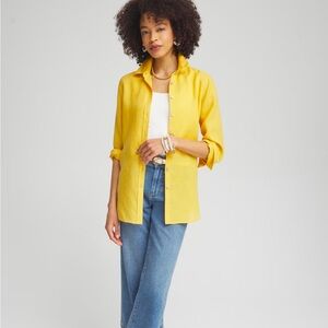 CHICOS Linen Size 3.5 /18 Button  Up 3/4 Sleeve Yellow Breathable No Iron Blouse